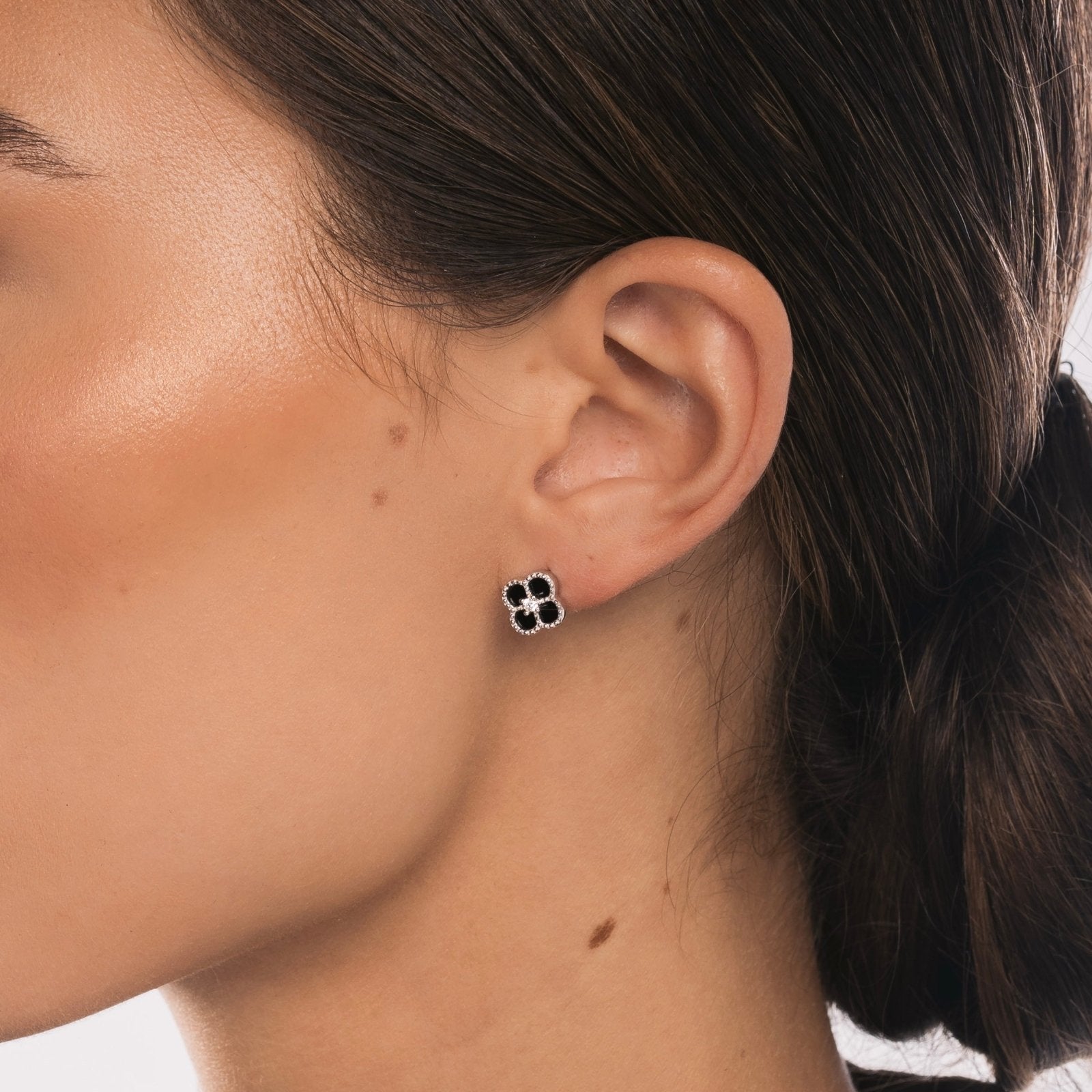 Sterling Silver Black Clover Earrings - Luxe Emporium x