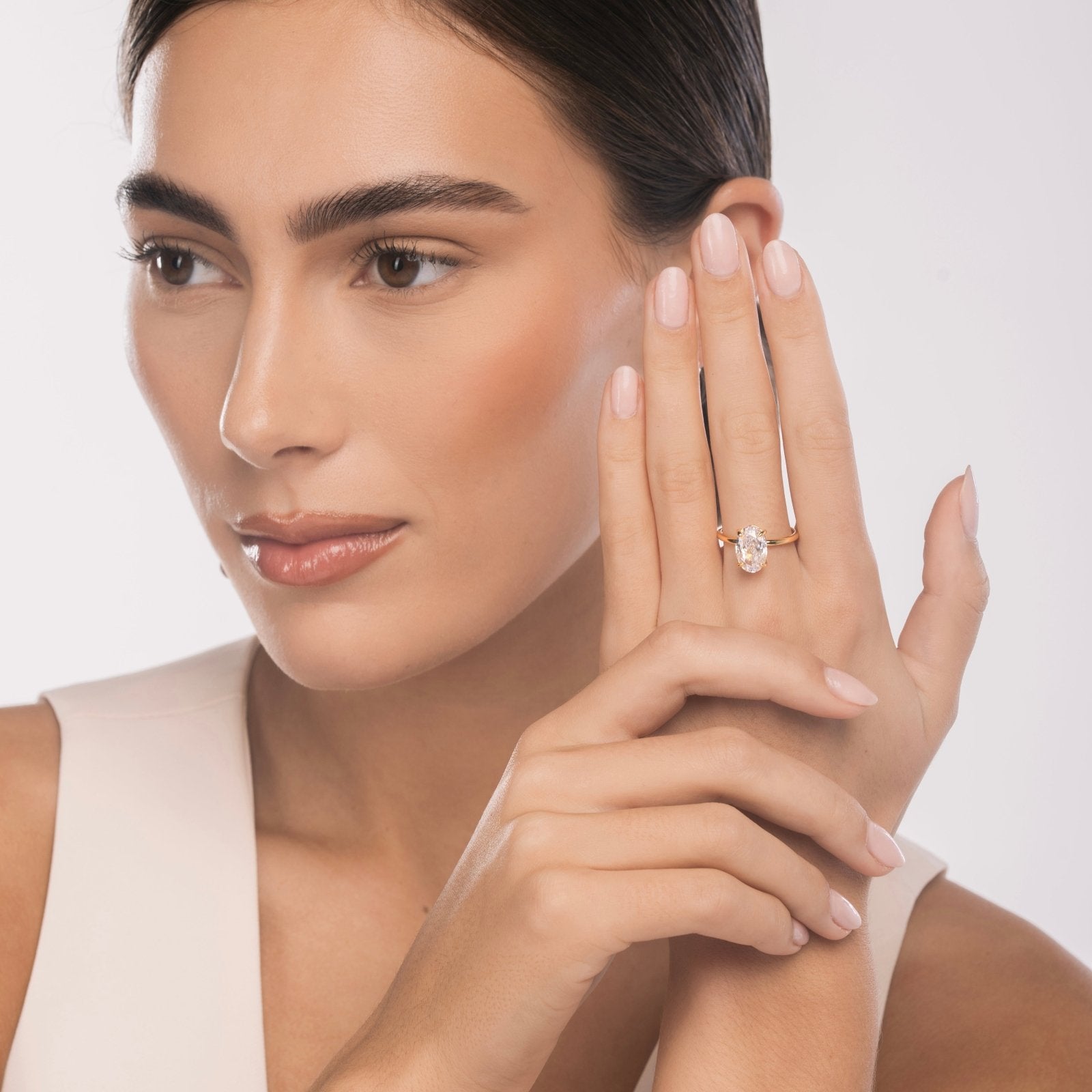 Gold Plain Band Solitaire Ring - Luxe Emporium x