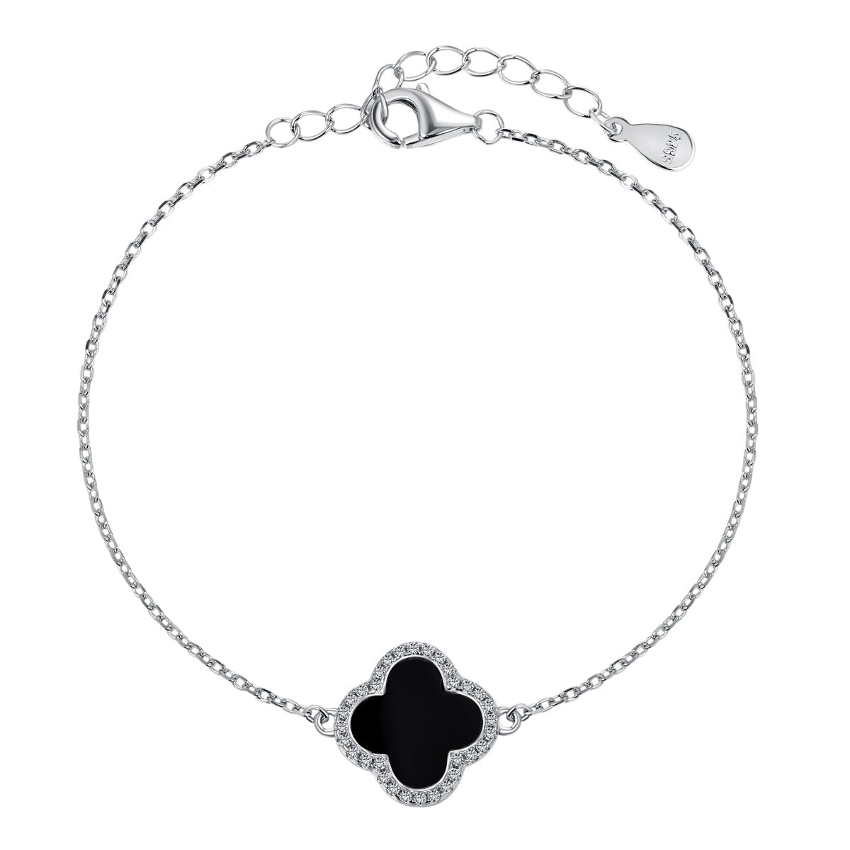 Sterling Silver Aura Large Black Clover Bracelet