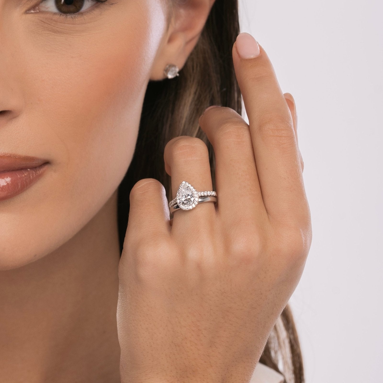 Sterling Silver Pear Halo Aurora Ring - Luxe Emporium x