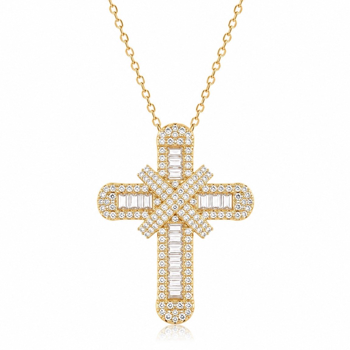 Gold Baguette Cross Pendant Necklace - Luxe Emporium x