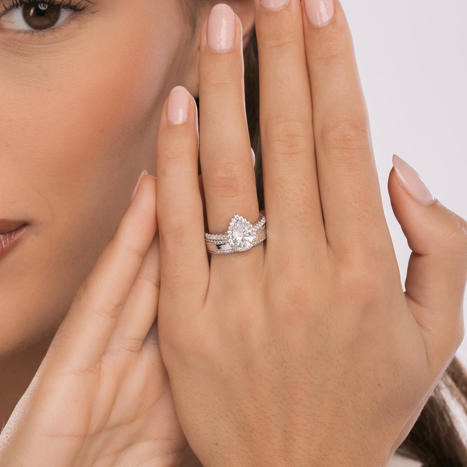 Sterling Silver Pear Halo Aurora Ring - Luxe Emporium x