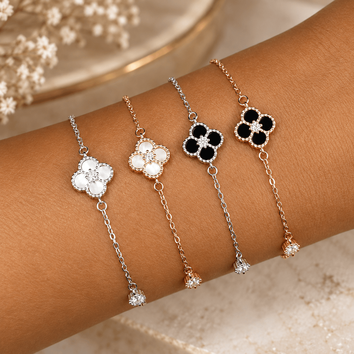 Rose Gold White Clover Bracelet - Luxe Emporium x