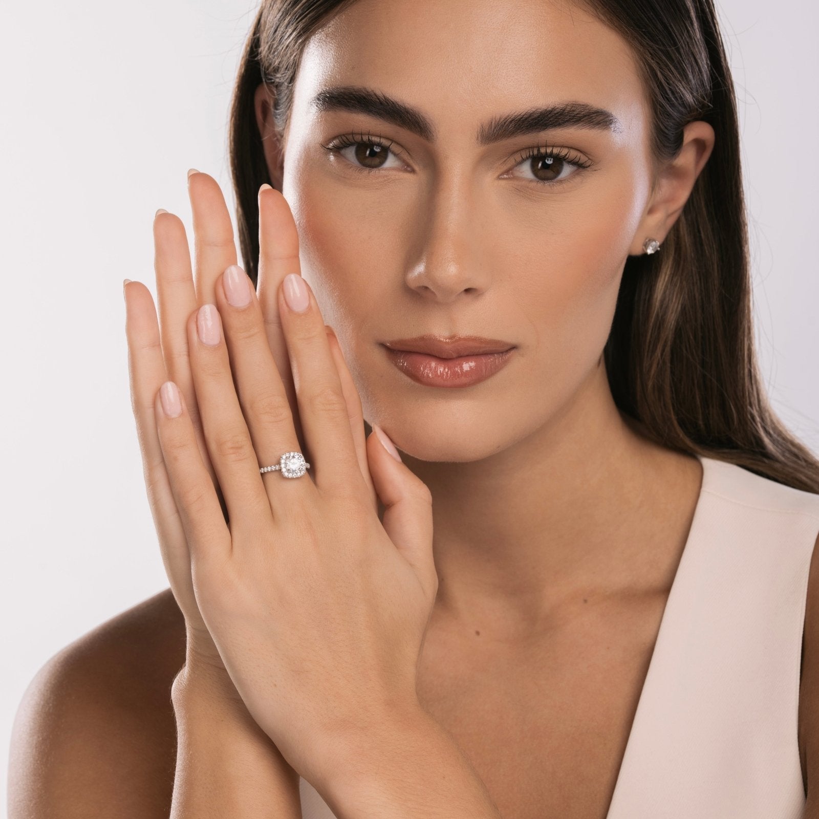 Sterling Silver Iced Square Halo Ring - Luxe Emporium x