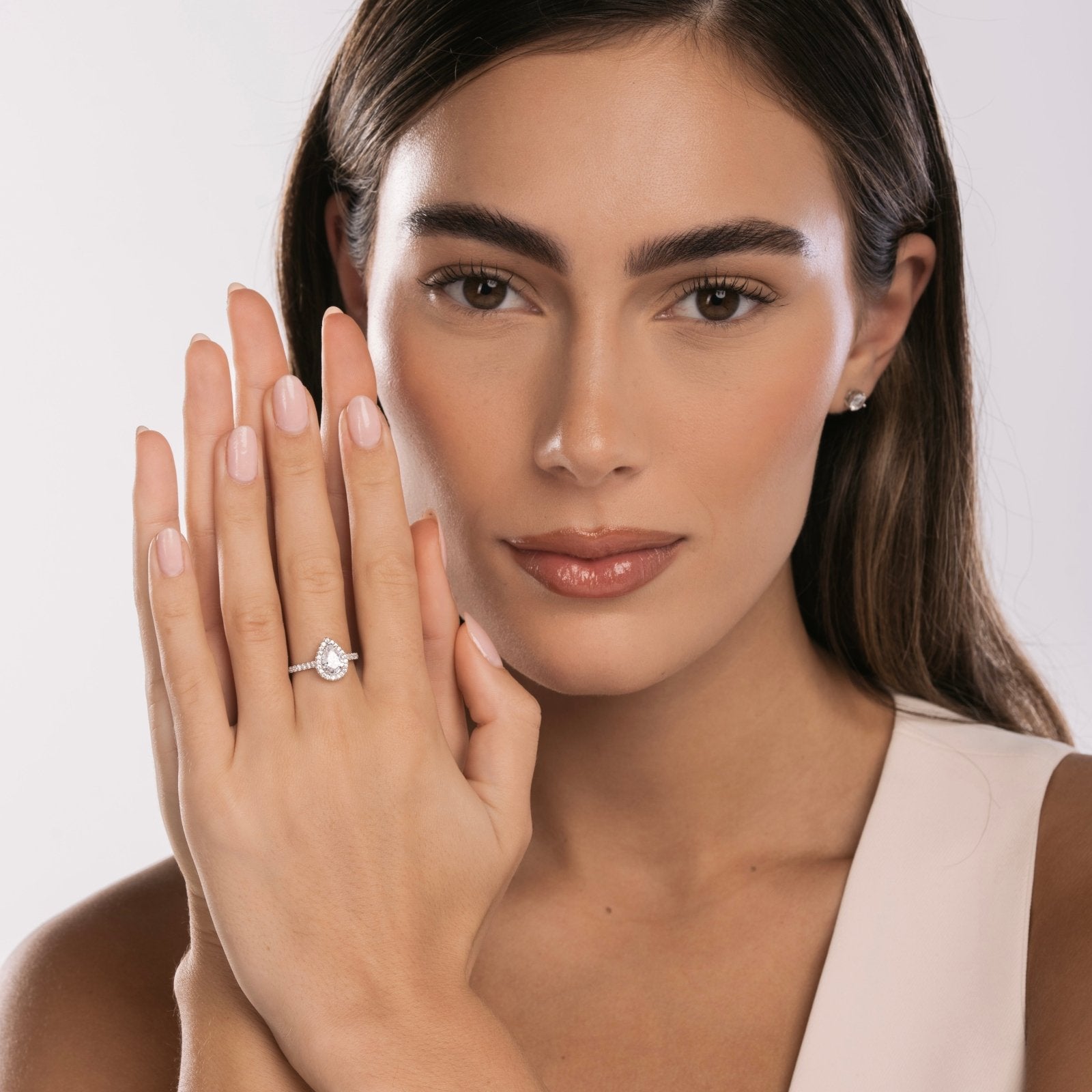 Sterling Silver Pear Halo Aurora Ring - Luxe Emporium x