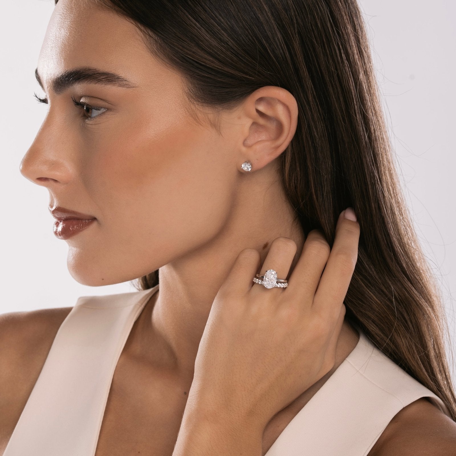 Silver Plain Band Solitaire x Aurelia Wedding Set - Luxe Emporium x