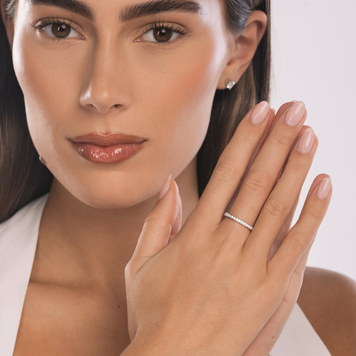 Sterling Silver Half Paved Selene Band Ring - Luxe Emporium x