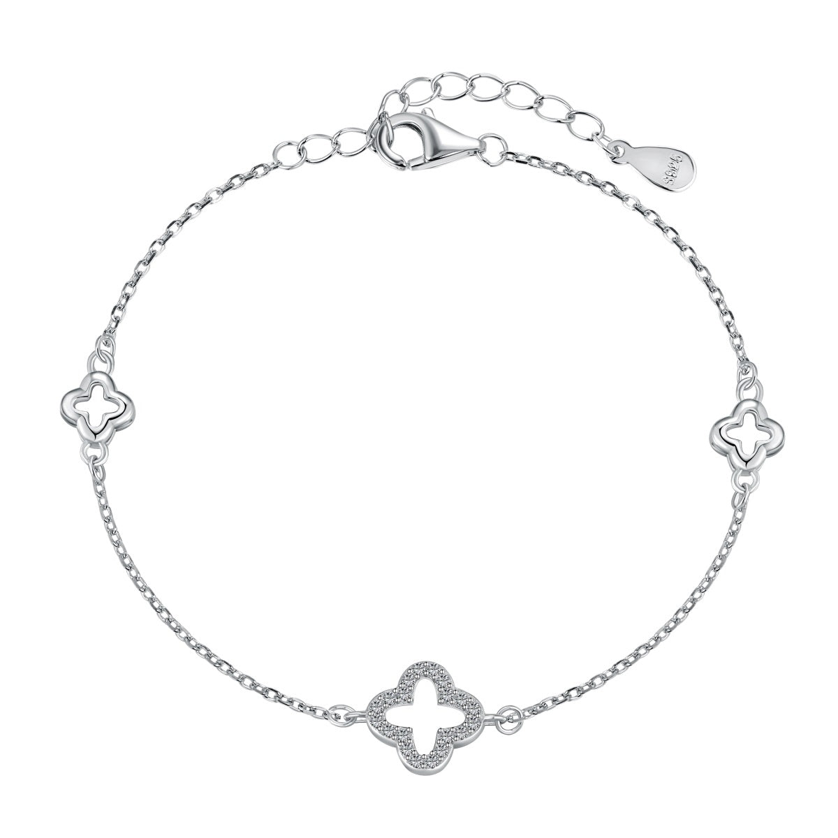 Sterling Silver Aura Iced Clover Bracelet