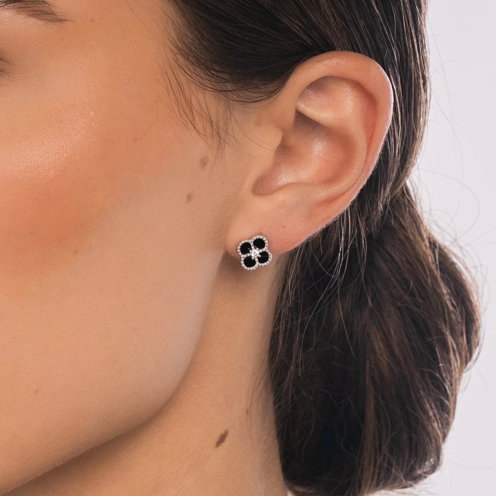 Sterling Silver Black Clover Earrings - Luxe Emporium x