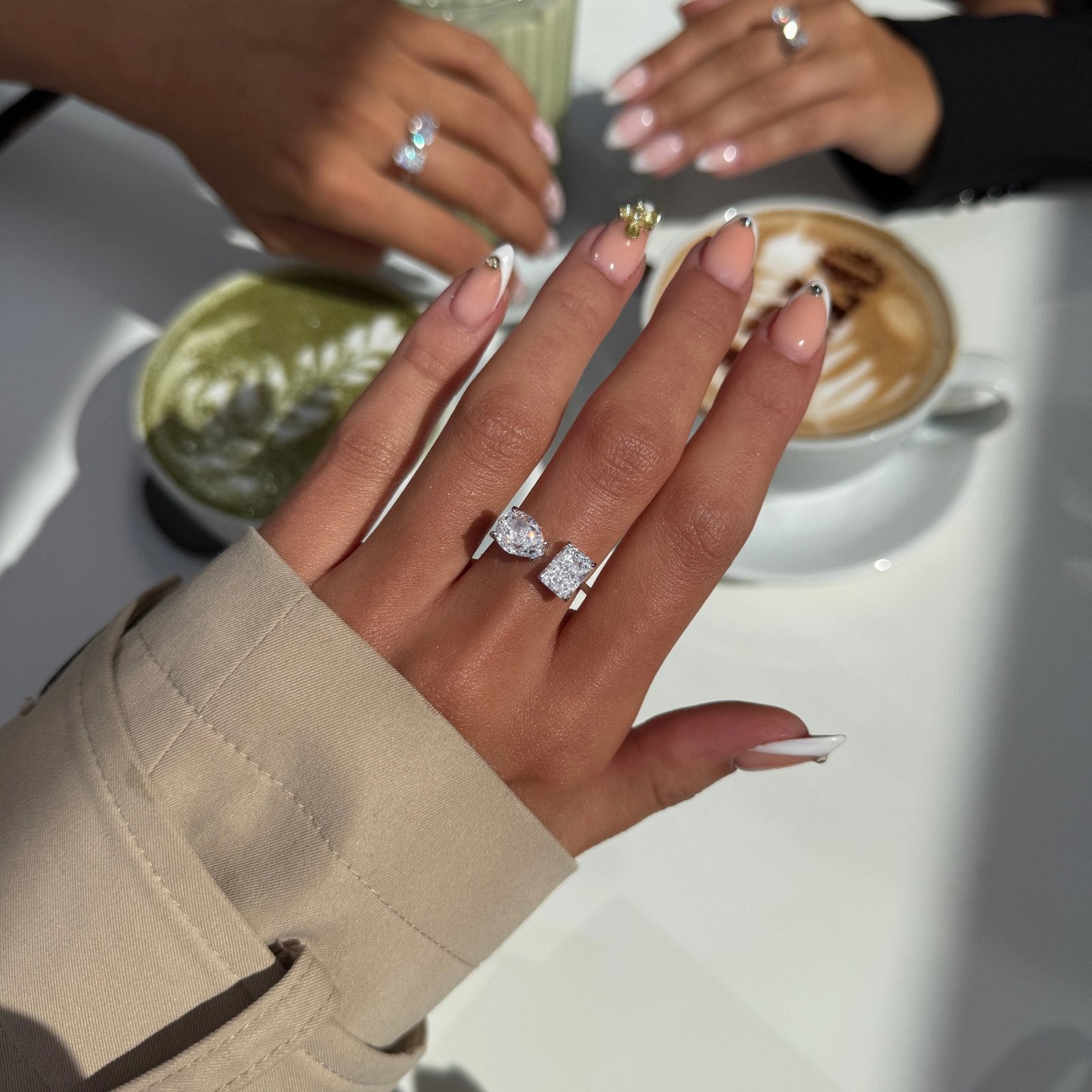 Sterling Silver Adjustable Double Stone Ring - Luxe Emporium x