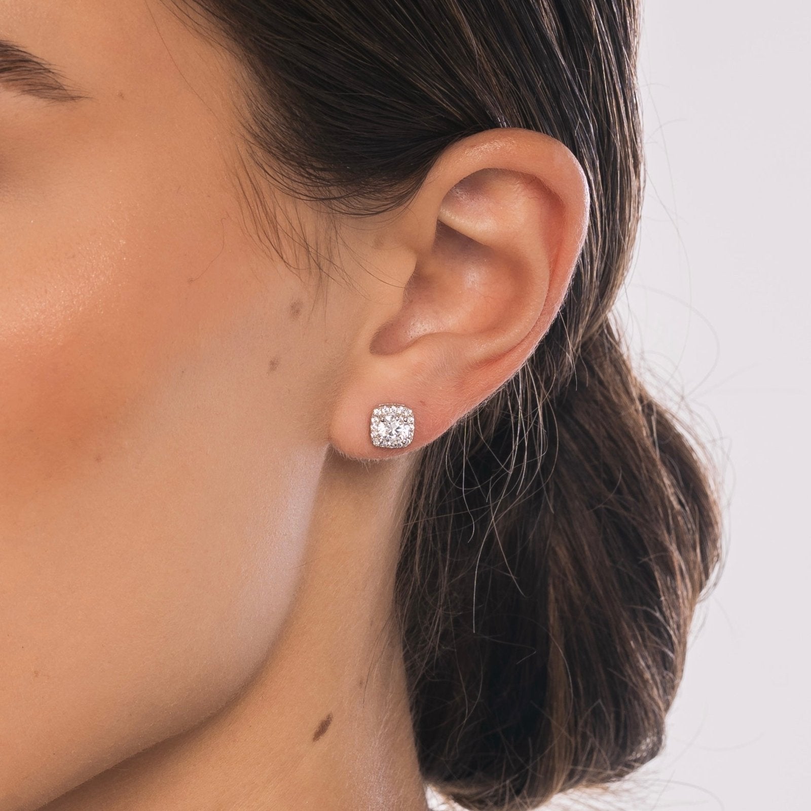 Sterling Silver Mini Square Halo Earrings - Luxe Emporium x