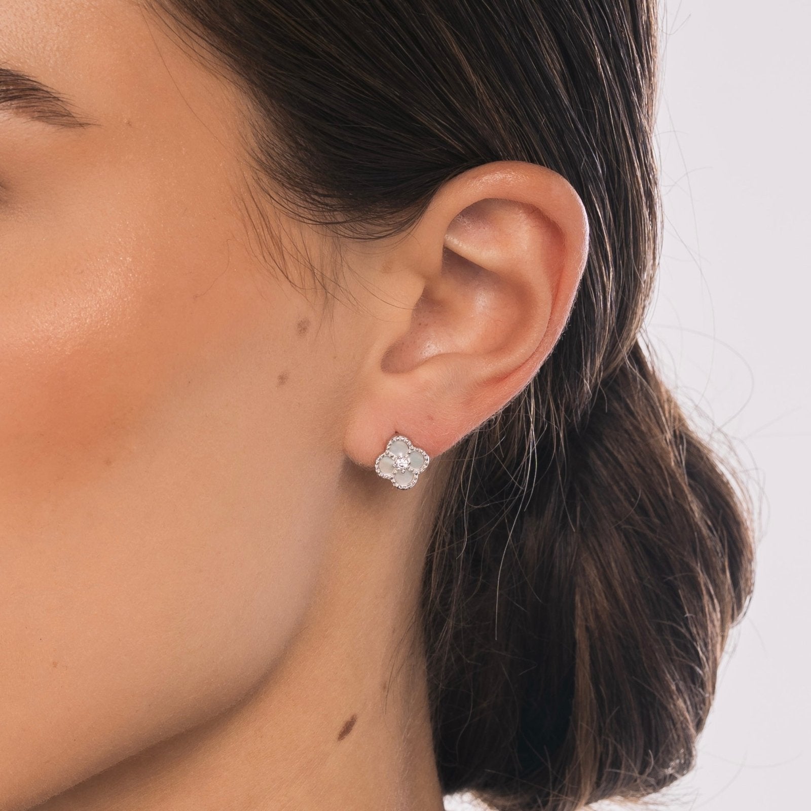 Sterling Silver White Clover Earrings - Luxe Emporium x