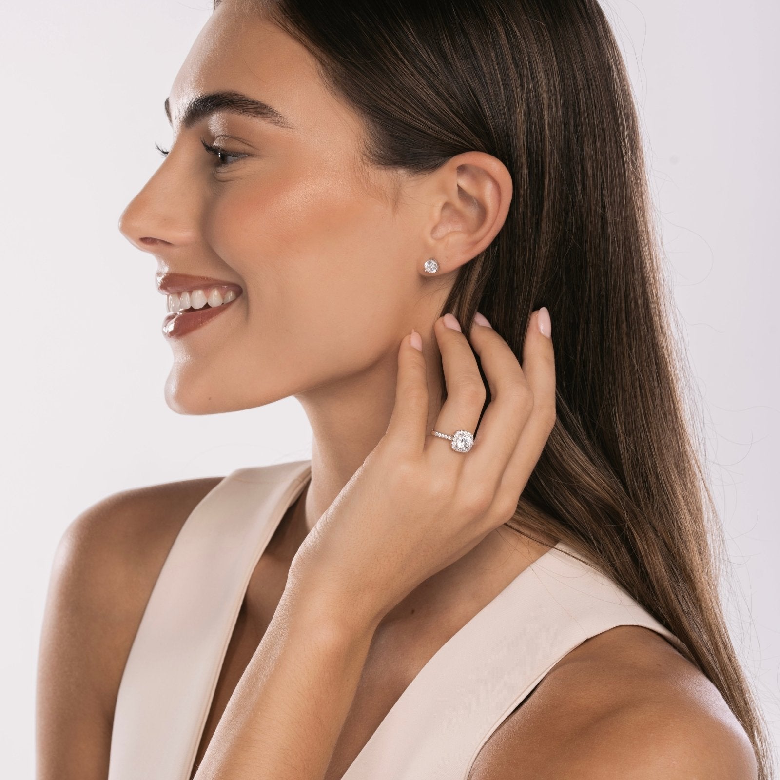 Sterling Silver Iced Square Halo Ring - Luxe Emporium x