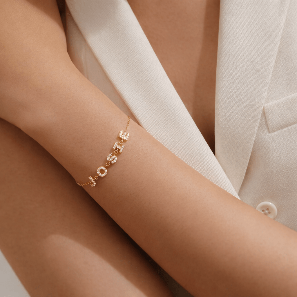 Gold Personalised Iced Name Bracelet - Luxe Emporium x