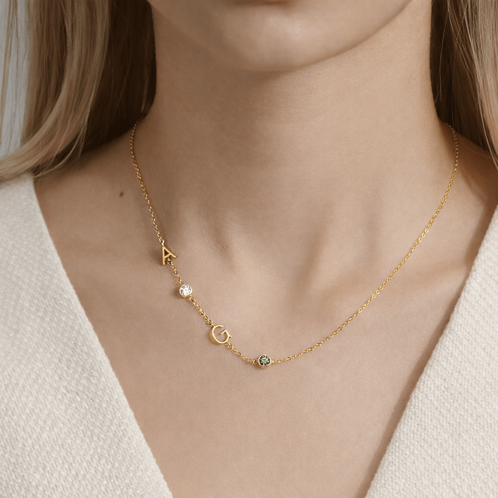 Gold Initial Birthstone Necklace - Luxe Emporium x