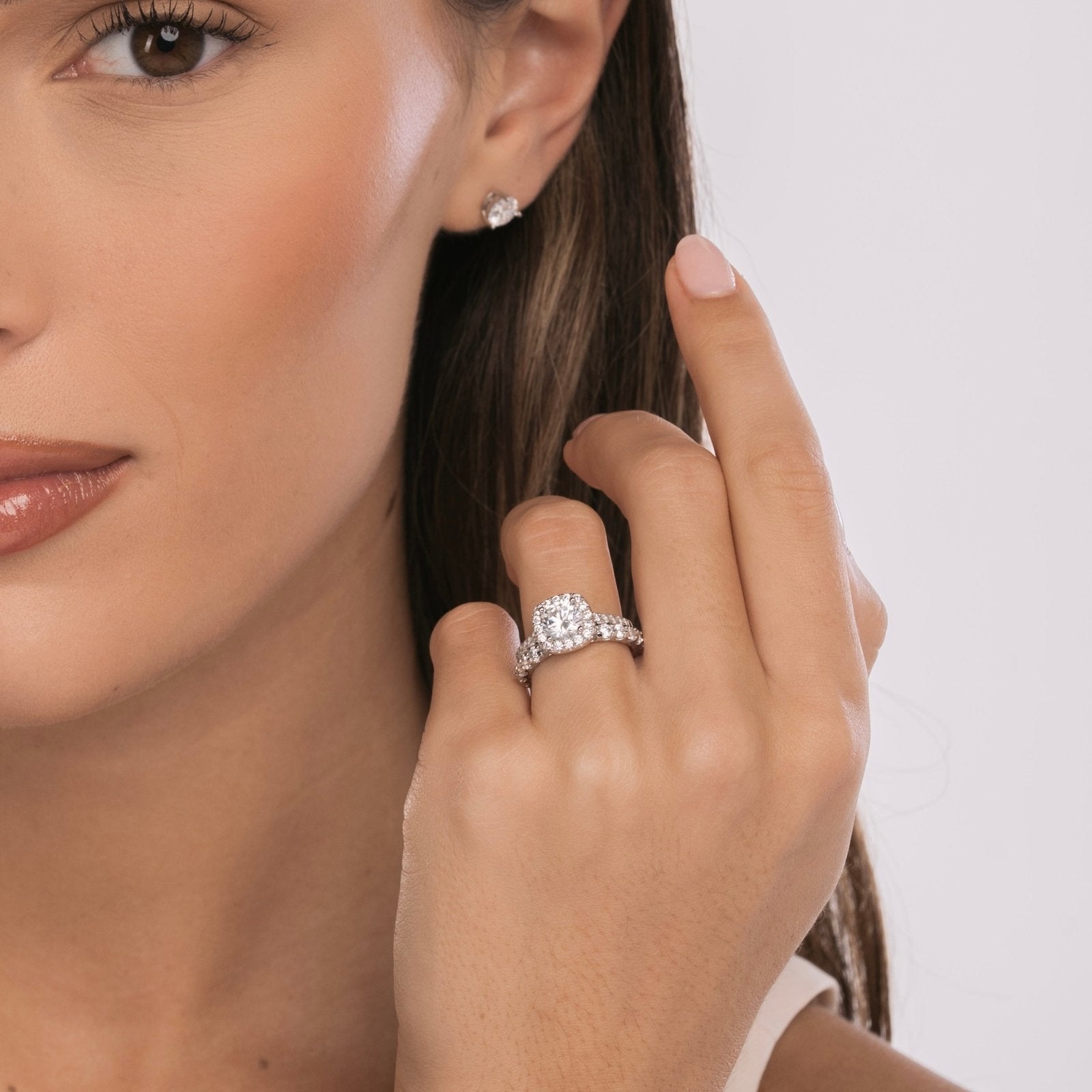 Sterling Silver Iced Square Halo Ring - Luxe Emporium x