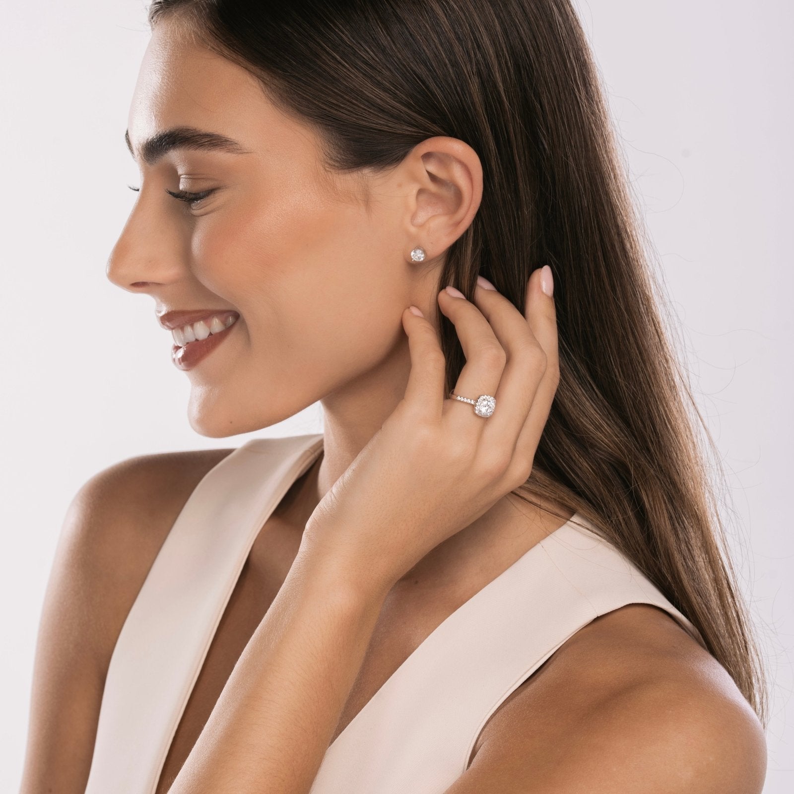 Sterling Silver Iced Square Halo Ring - Luxe Emporium x