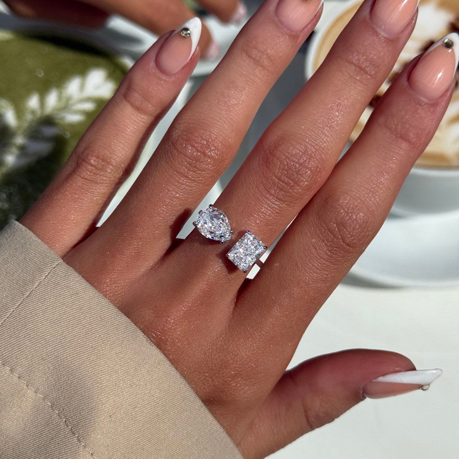 Sterling Silver Adjustable Double Stone Ring - Luxe Emporium x