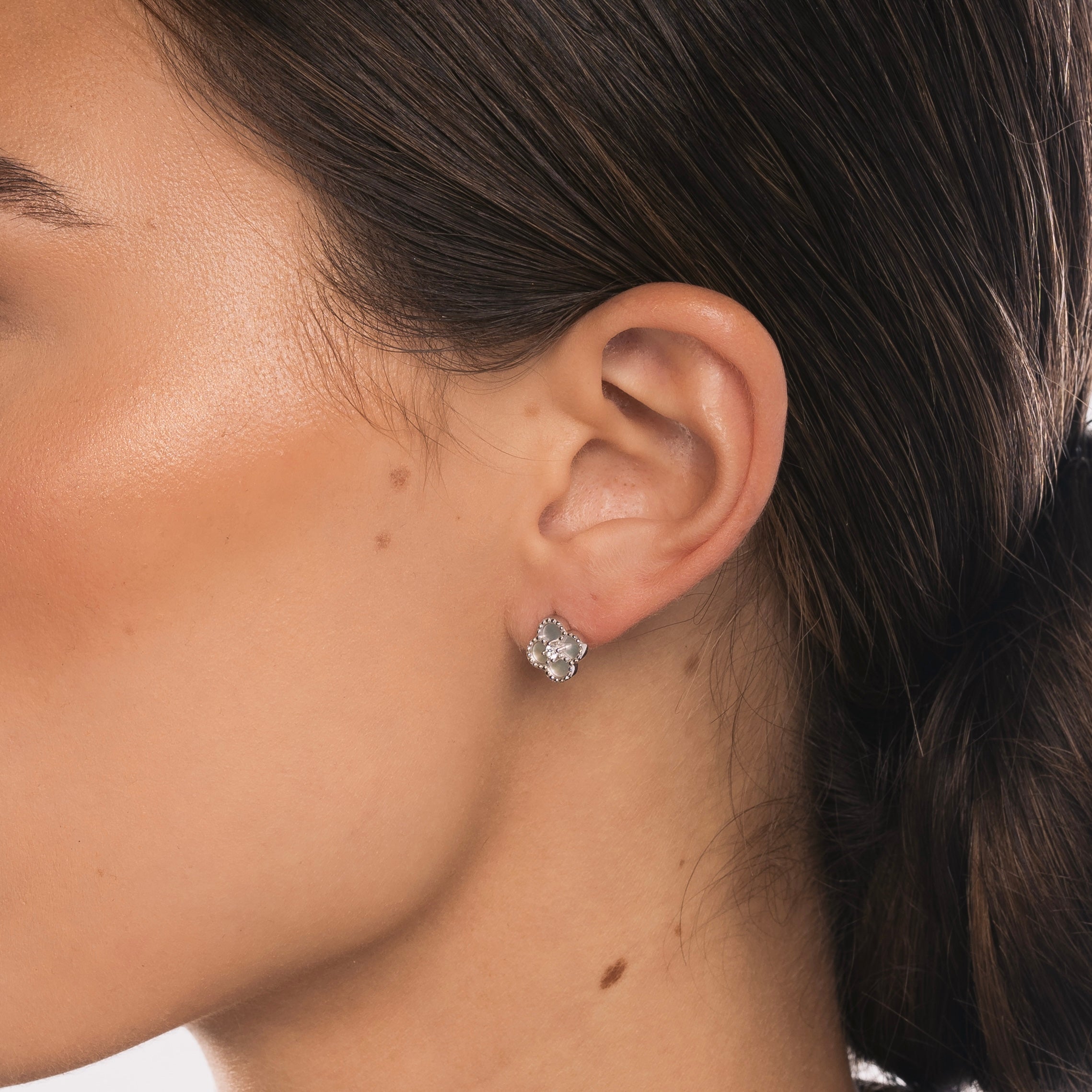 Sterling Silver White Clover Earrings