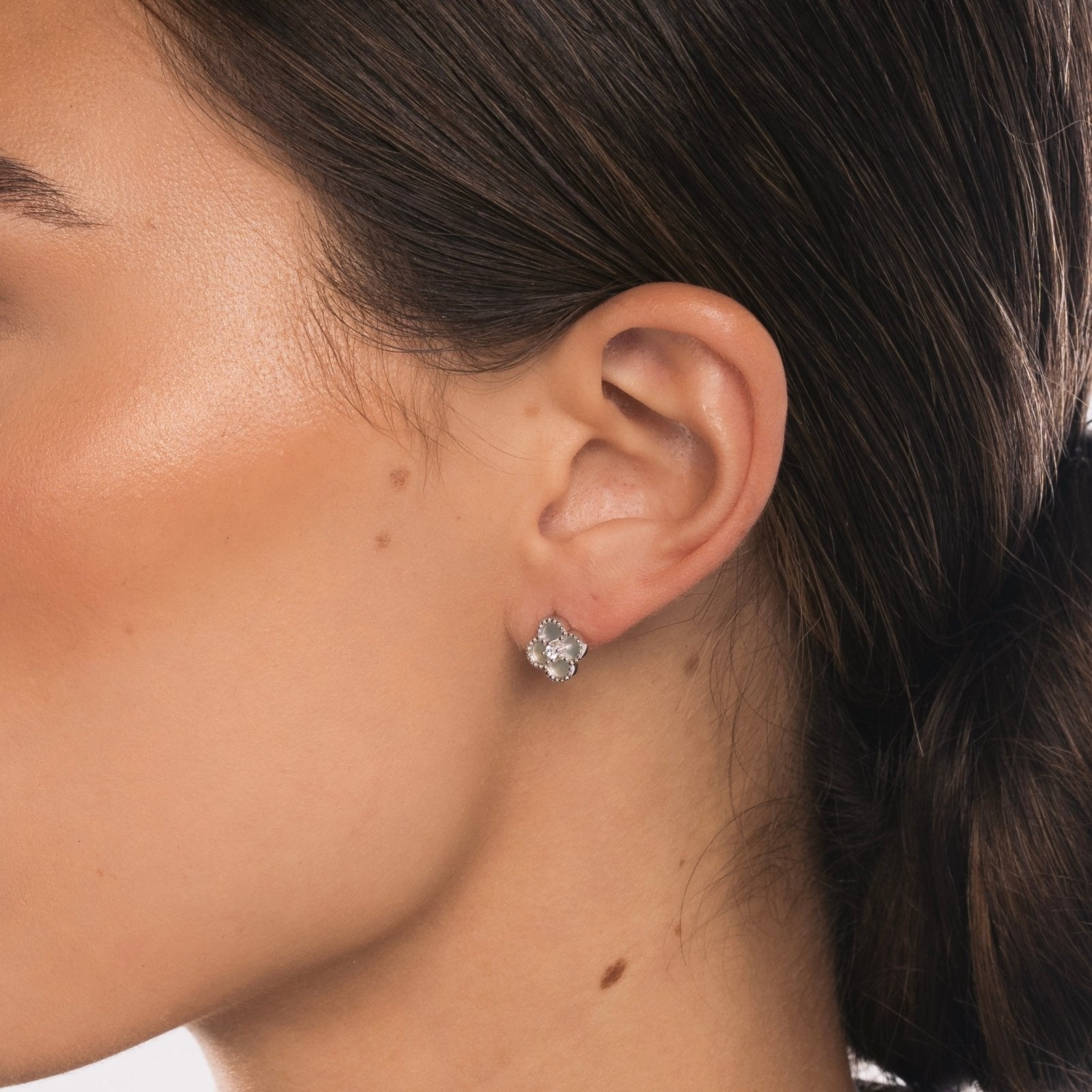 Sterling Silver White Clover Earrings - Luxe Emporium x