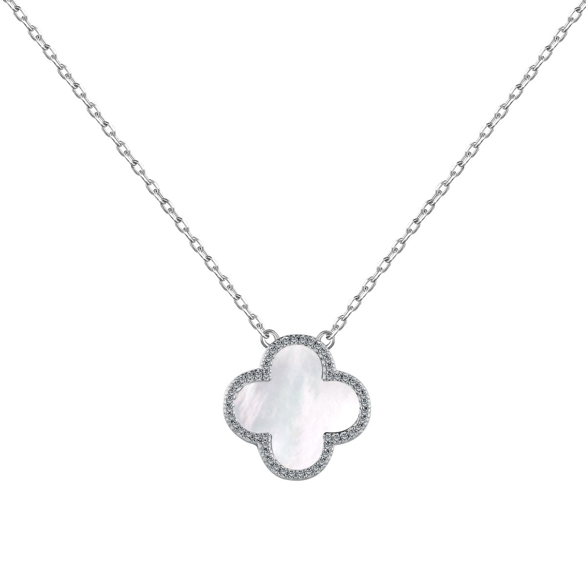 Sterling Silver Aura White Iced Clover Necklace