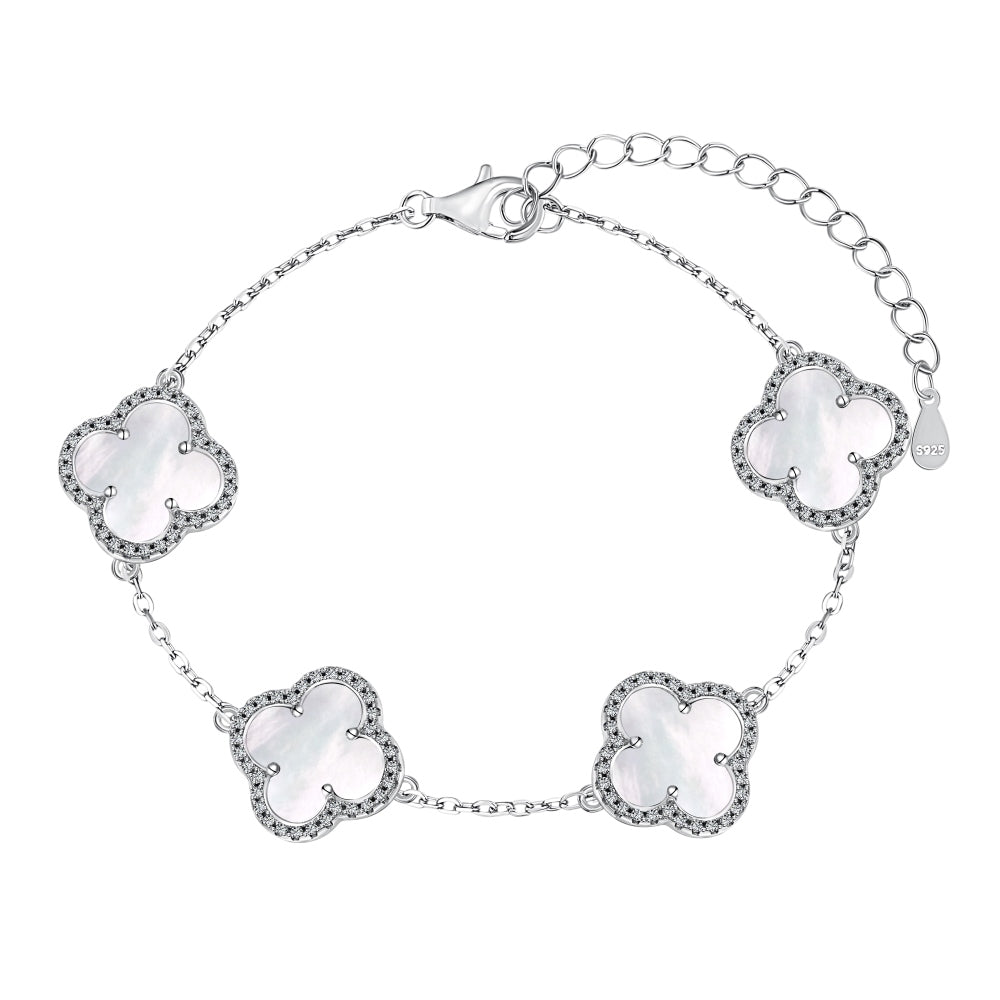 Sterling Silver Multi Iced Clover Bracelet