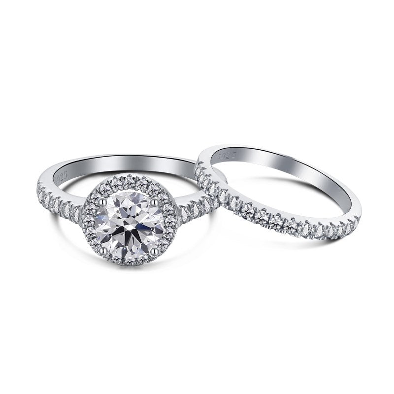 Sterling Silver Round Halo Wedding Set - Luxe Emporium x