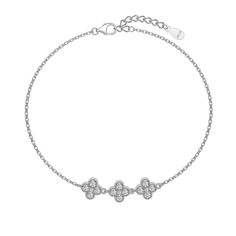 Sterling Silver Maeve Pavé Clover Bracelet - Luxe Emporium x