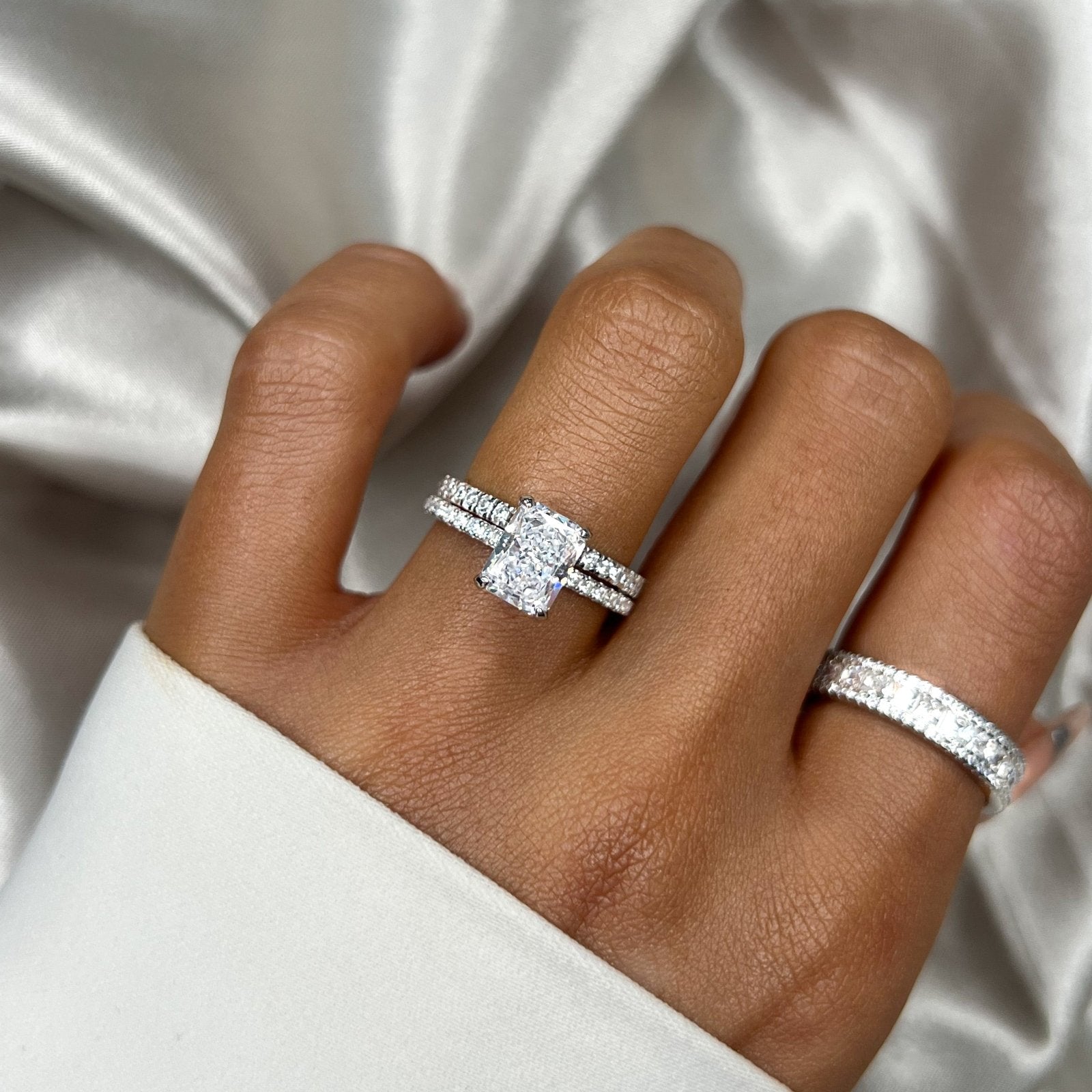 Sterling Silver Half Paved Selene Band Ring