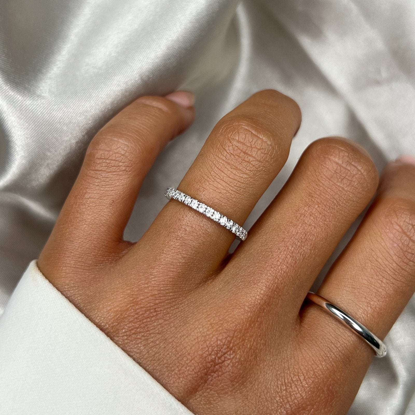 Sterling Silver Half Paved Selene Band Ring