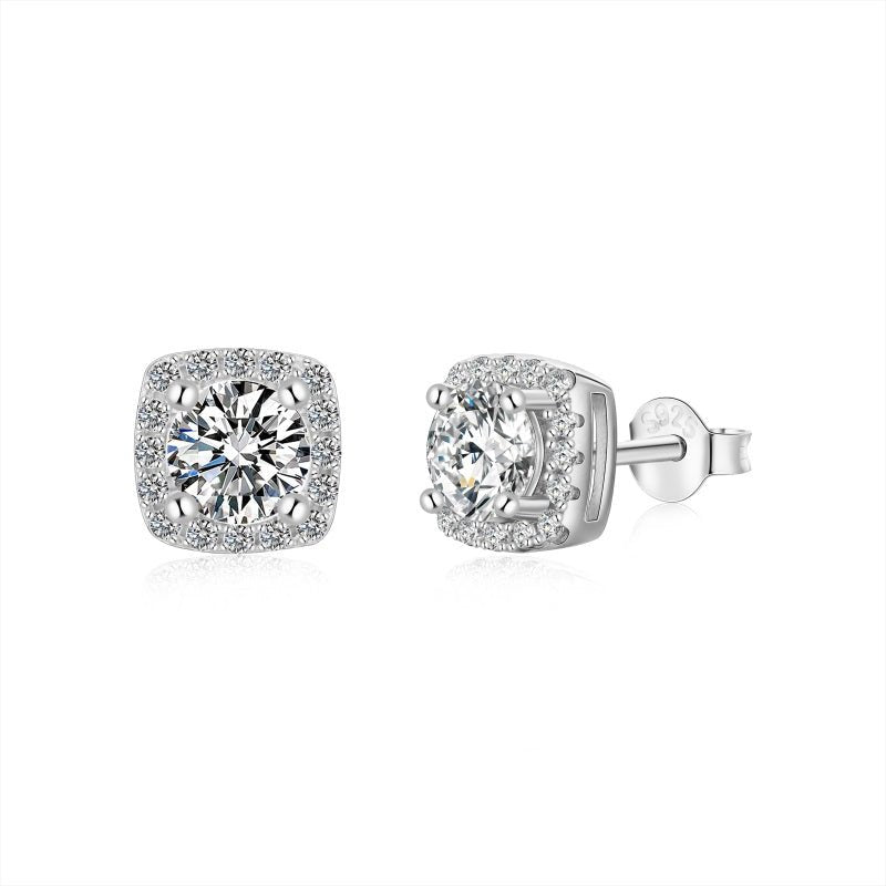 Sterling Silver Mini Square Halo Earrings - Luxe Emporium x