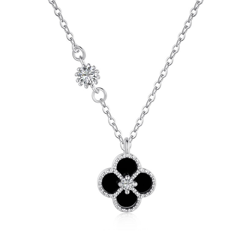 Sterling Silver Black Clover Necklace - Luxe Emporium x
