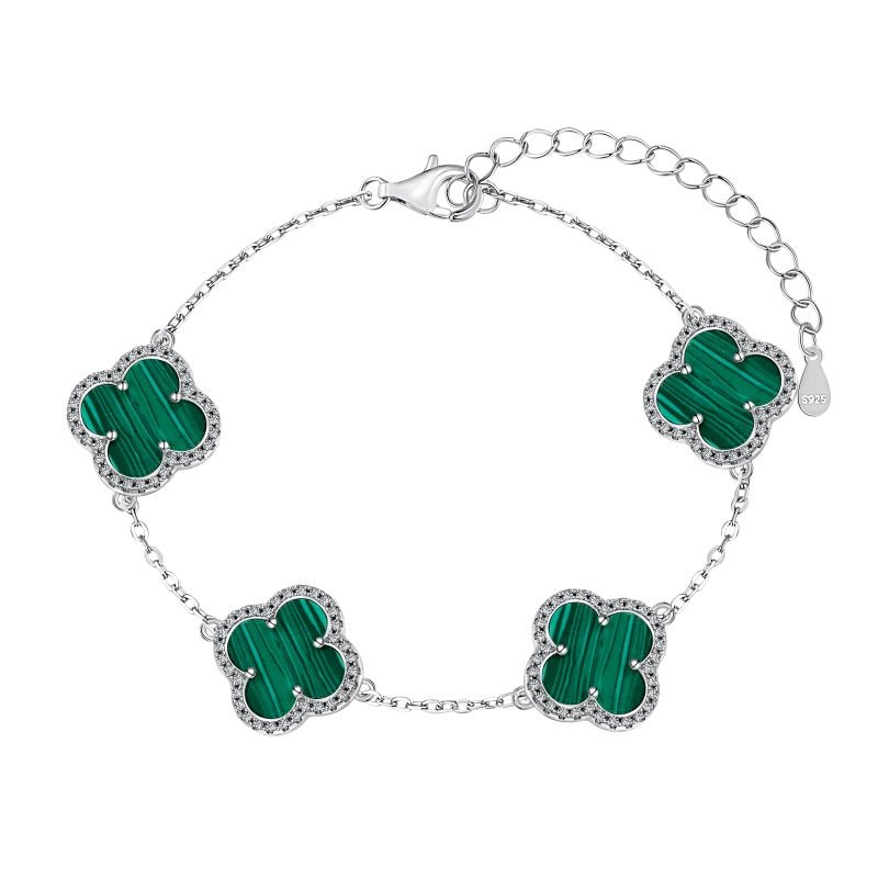 Sterling Silver Green Iced Clover Bracelet - Luxe Emporium x