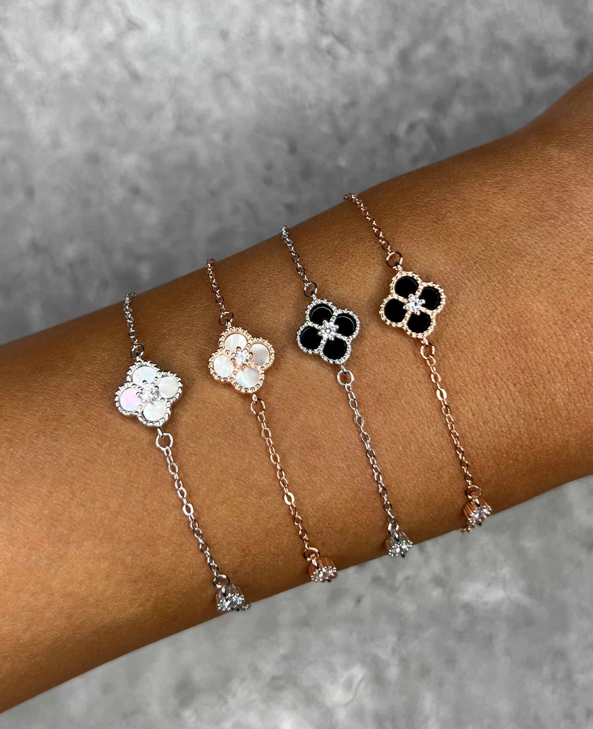 Sterling Silver Black Clover Bracelet