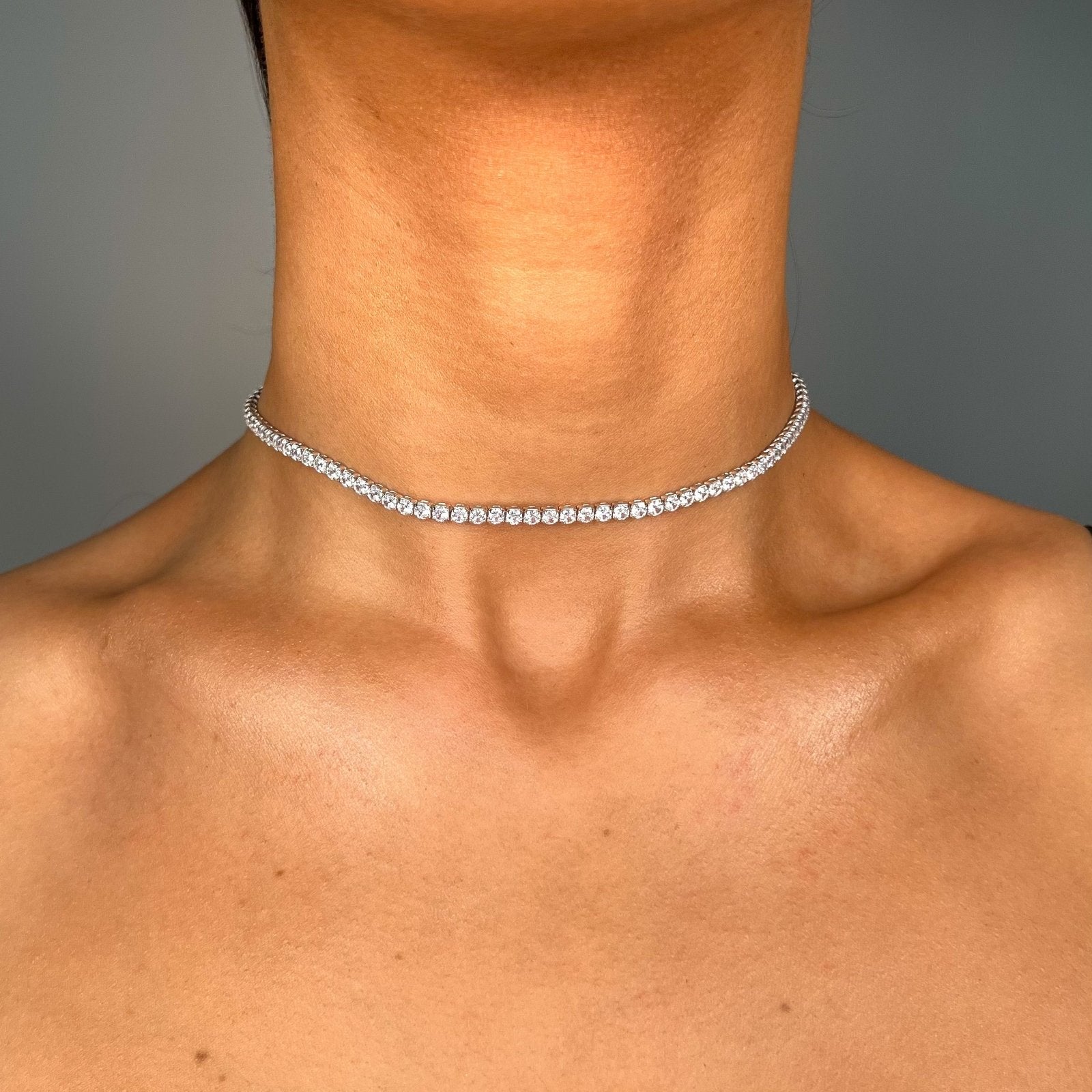 Sterling Silver 2mm Fine Tennis Choker Necklace - Luxe Emporium x