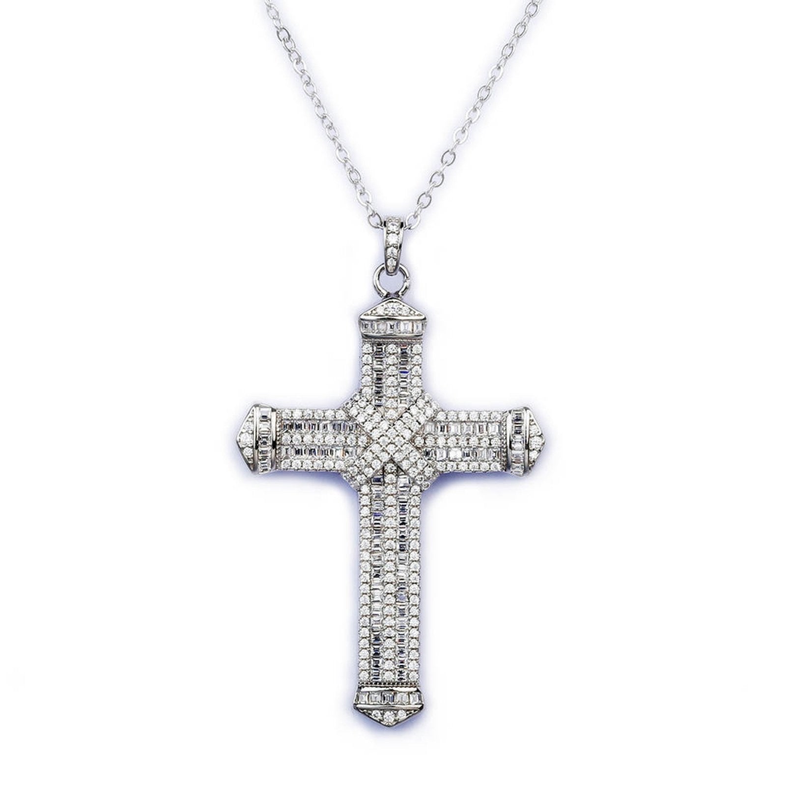 Sterling Silver Structured Large Cross Necklace - Luxe Emporium x