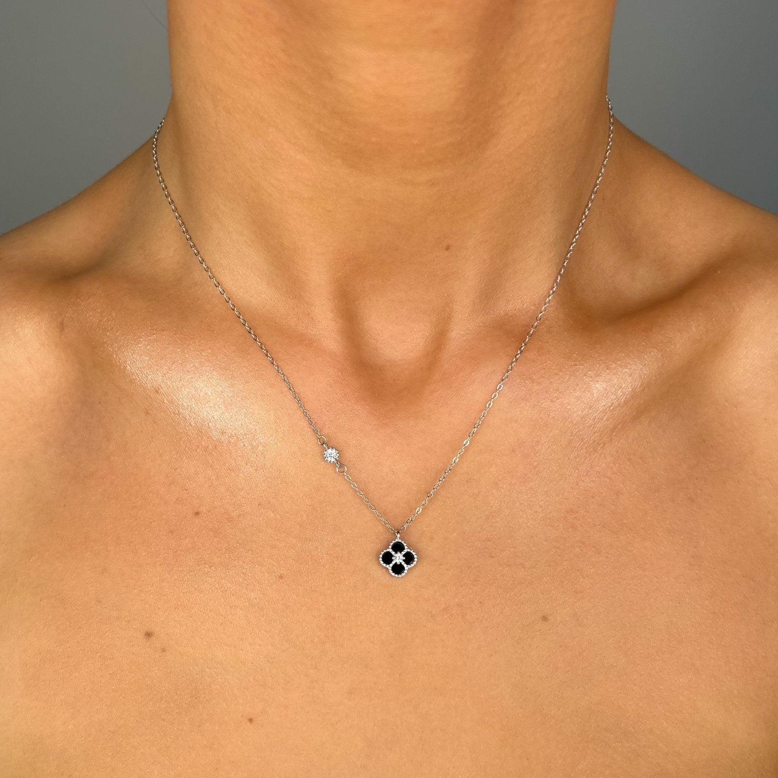 Sterling Silver Black Clover Necklace - Luxe Emporium x