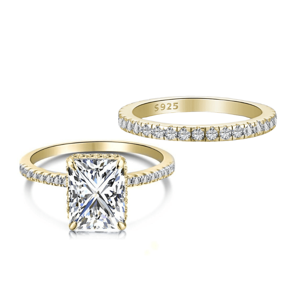 Gold Emerald Cut Jasmine Ring + Gold Nalah Ring Set - Luxe Emporium x