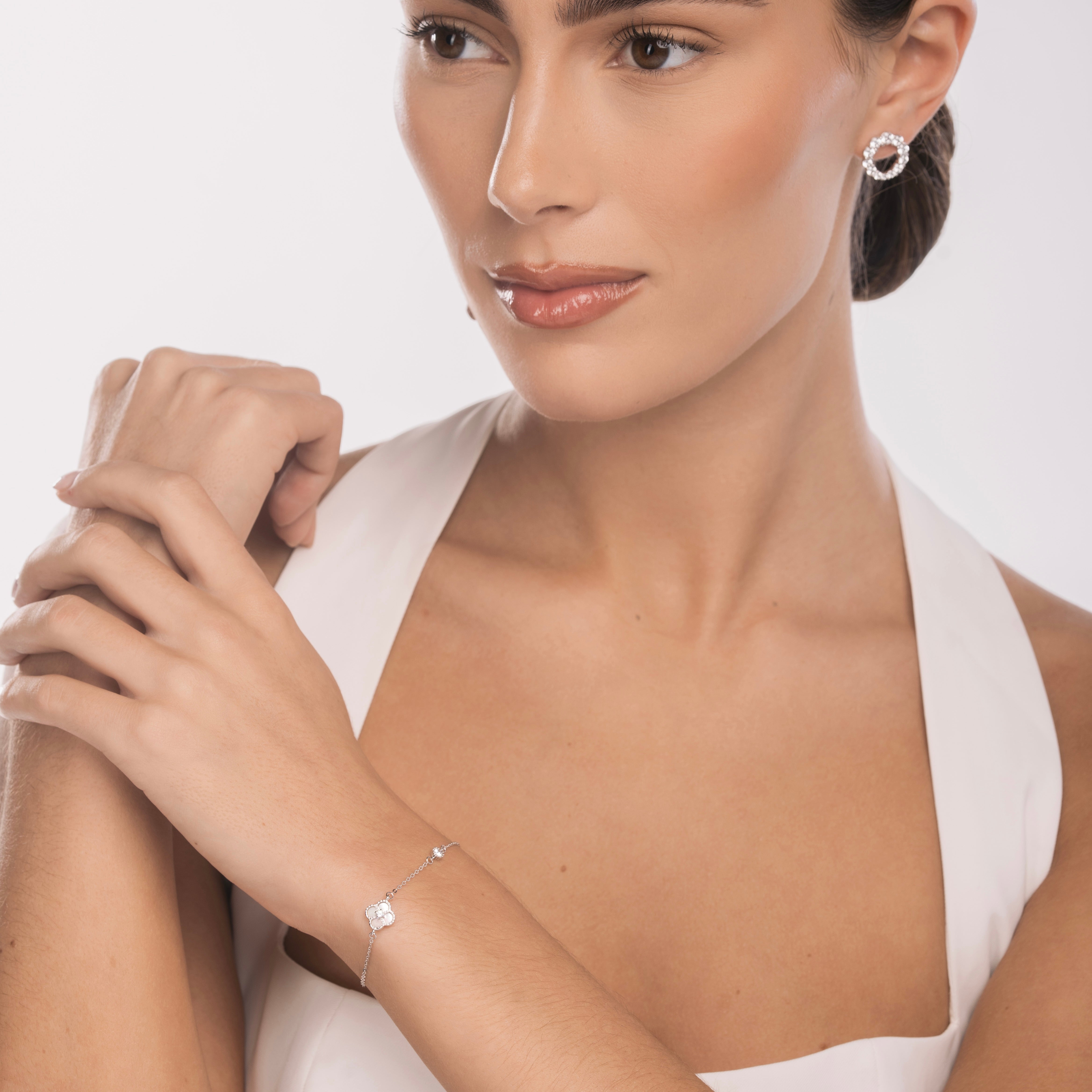 Sterling Silver White Clover Bracelet