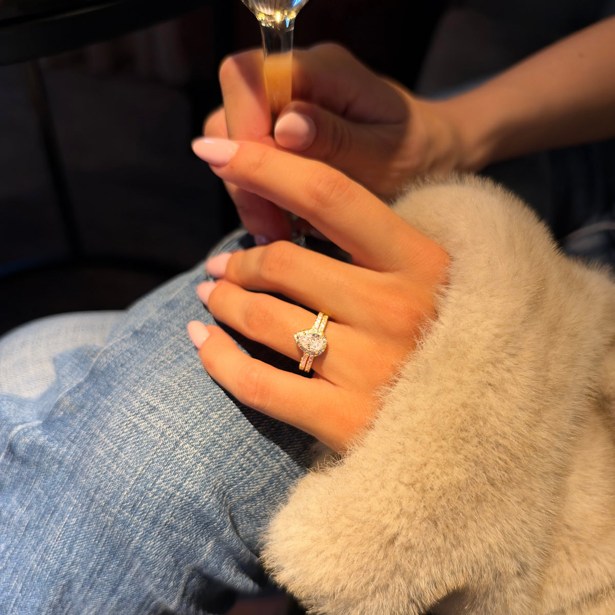 Gold Half Paved Selene Band Ring