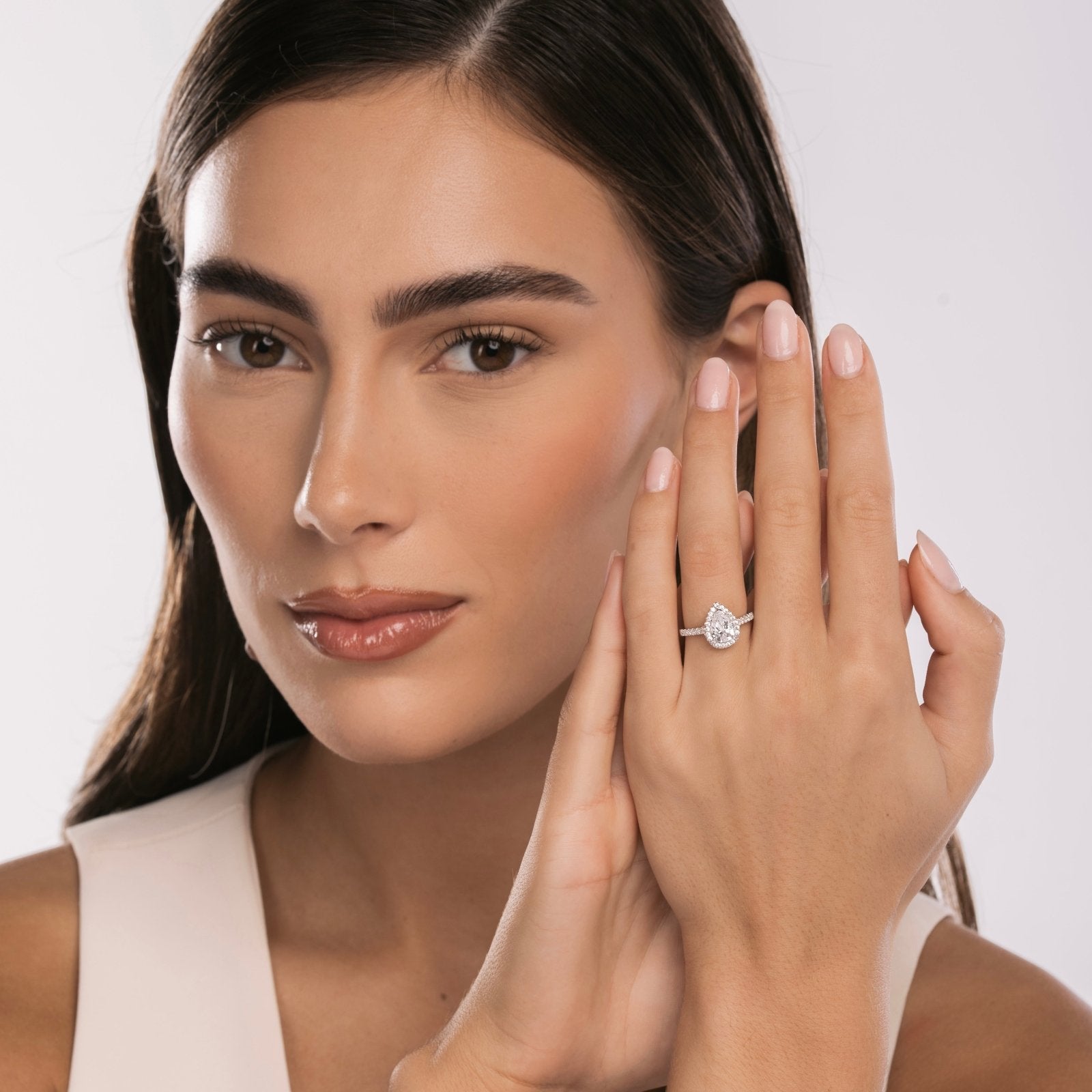 Sterling Silver Pear Halo Aurora Ring - Luxe Emporium x