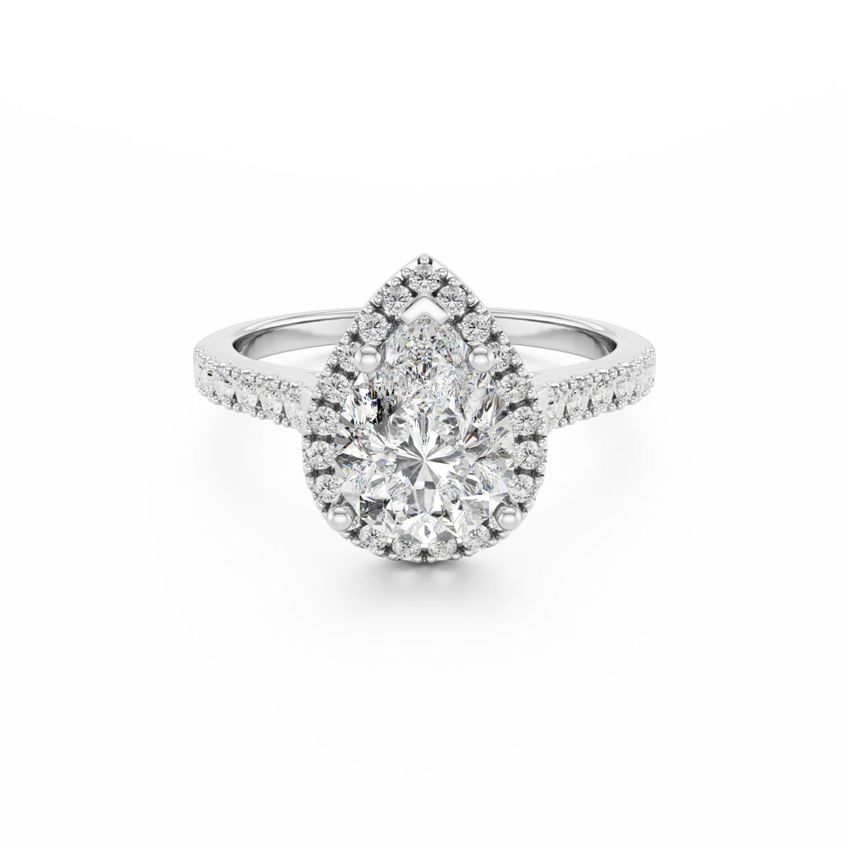 Sterling Silver Pear Halo Aurora Ring - Luxe Emporium x