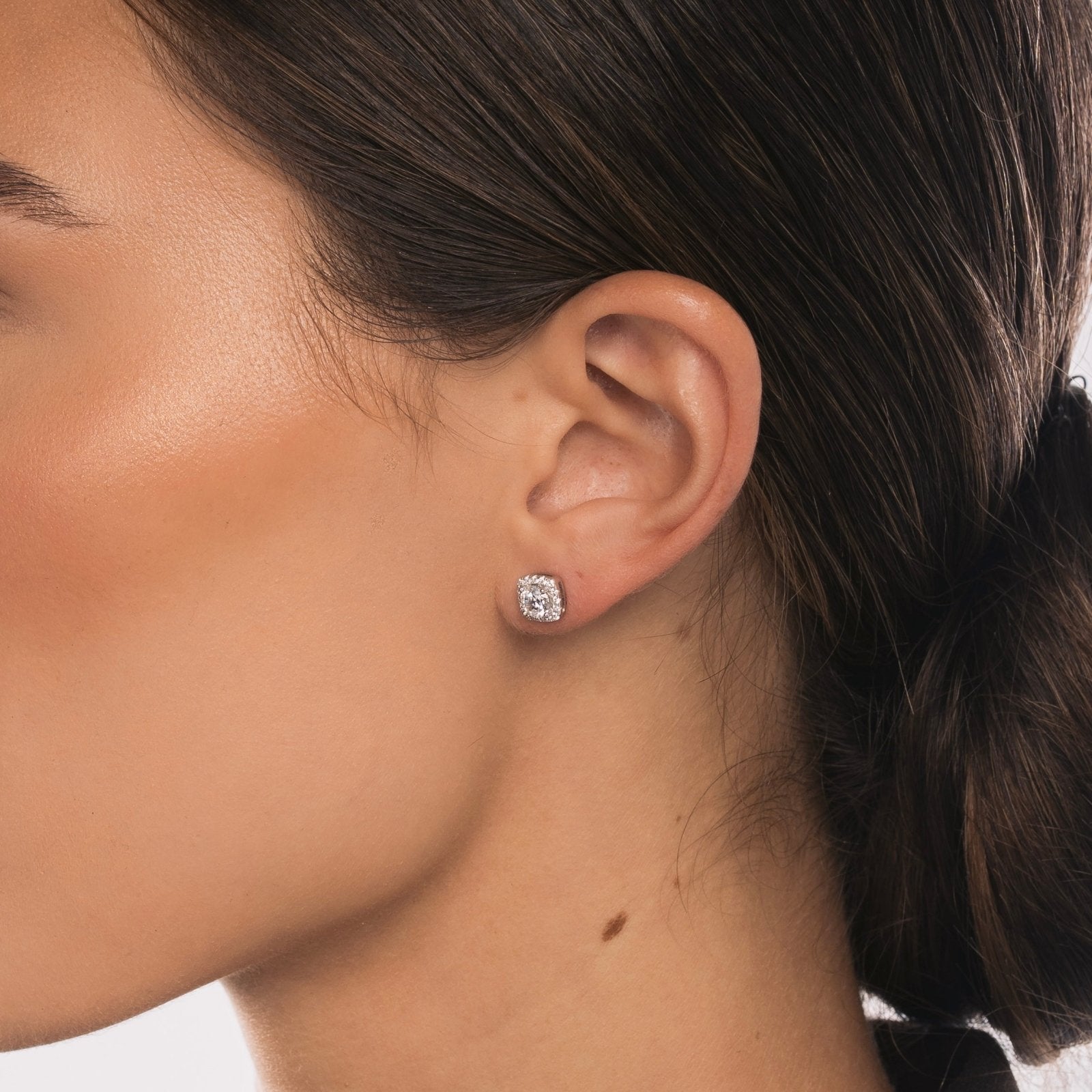 Sterling Silver Mini Square Halo Earrings - Luxe Emporium x