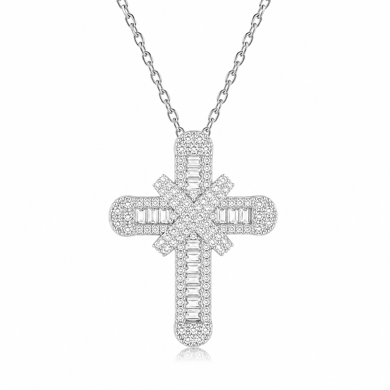 Sterling Silver Baguette Cross Pendant Necklace - Luxe Emporium x