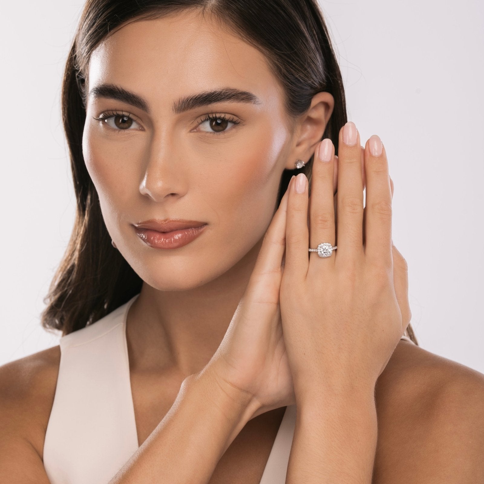 Sterling Silver Iced Square Halo Ring - Luxe Emporium x