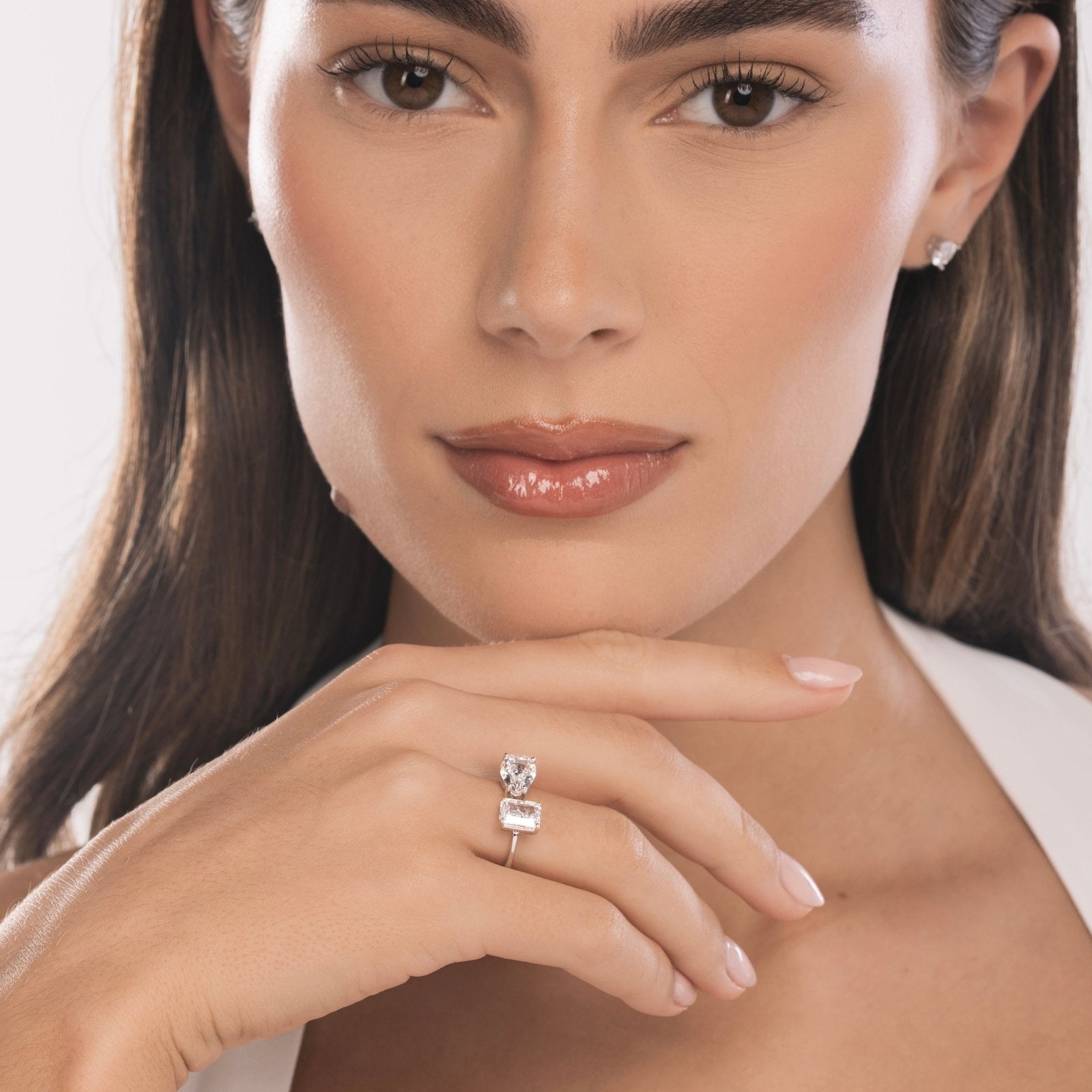 Sterling Silver Adjustable Double Stone Ring - Luxe Emporium x