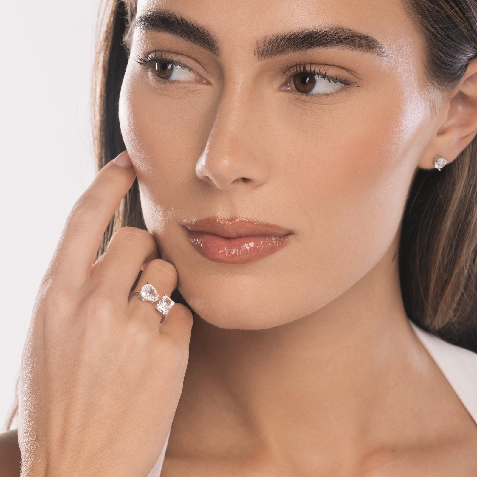 Sterling Silver Adjustable Double Stone Ring - Luxe Emporium x