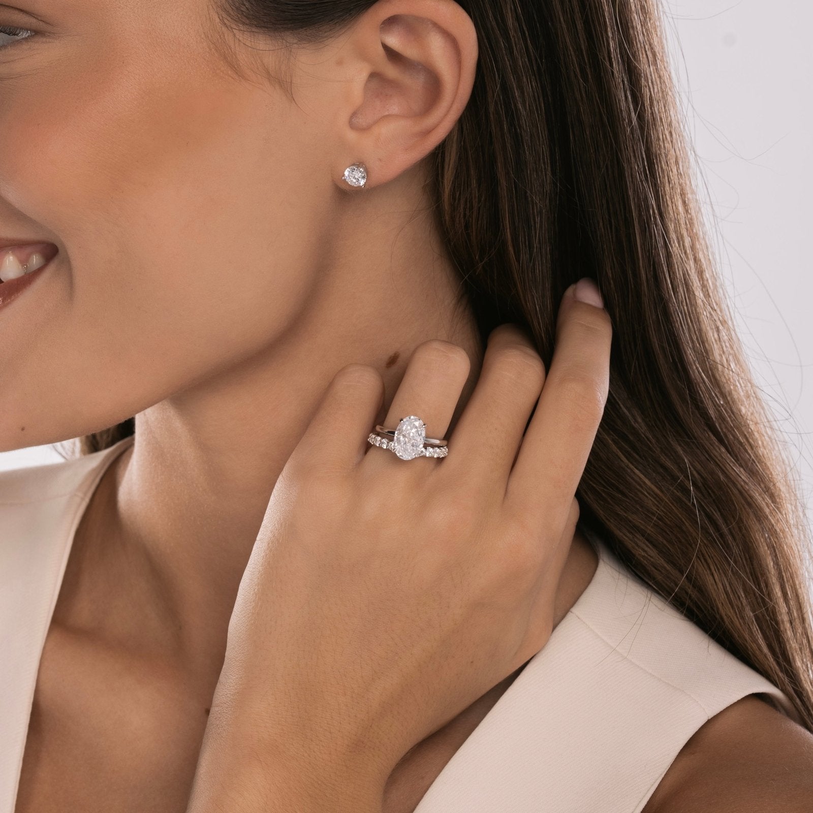 Silver Plain Band Solitaire x Aurelia Wedding Set - Luxe Emporium x