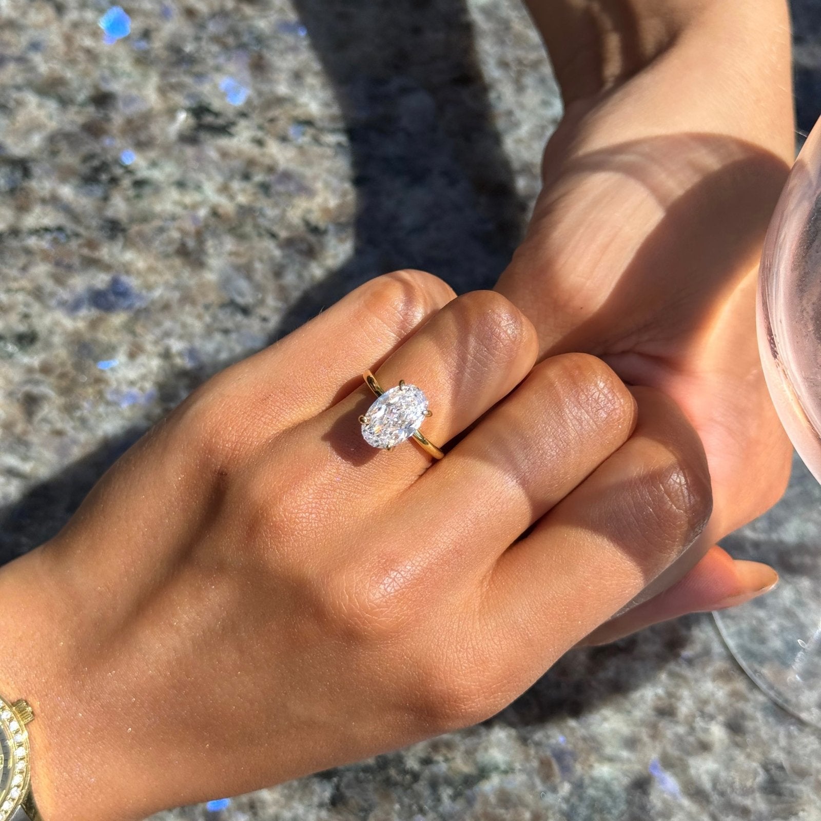 Gold Plain Band Solitaire Ring - Luxe Emporium x