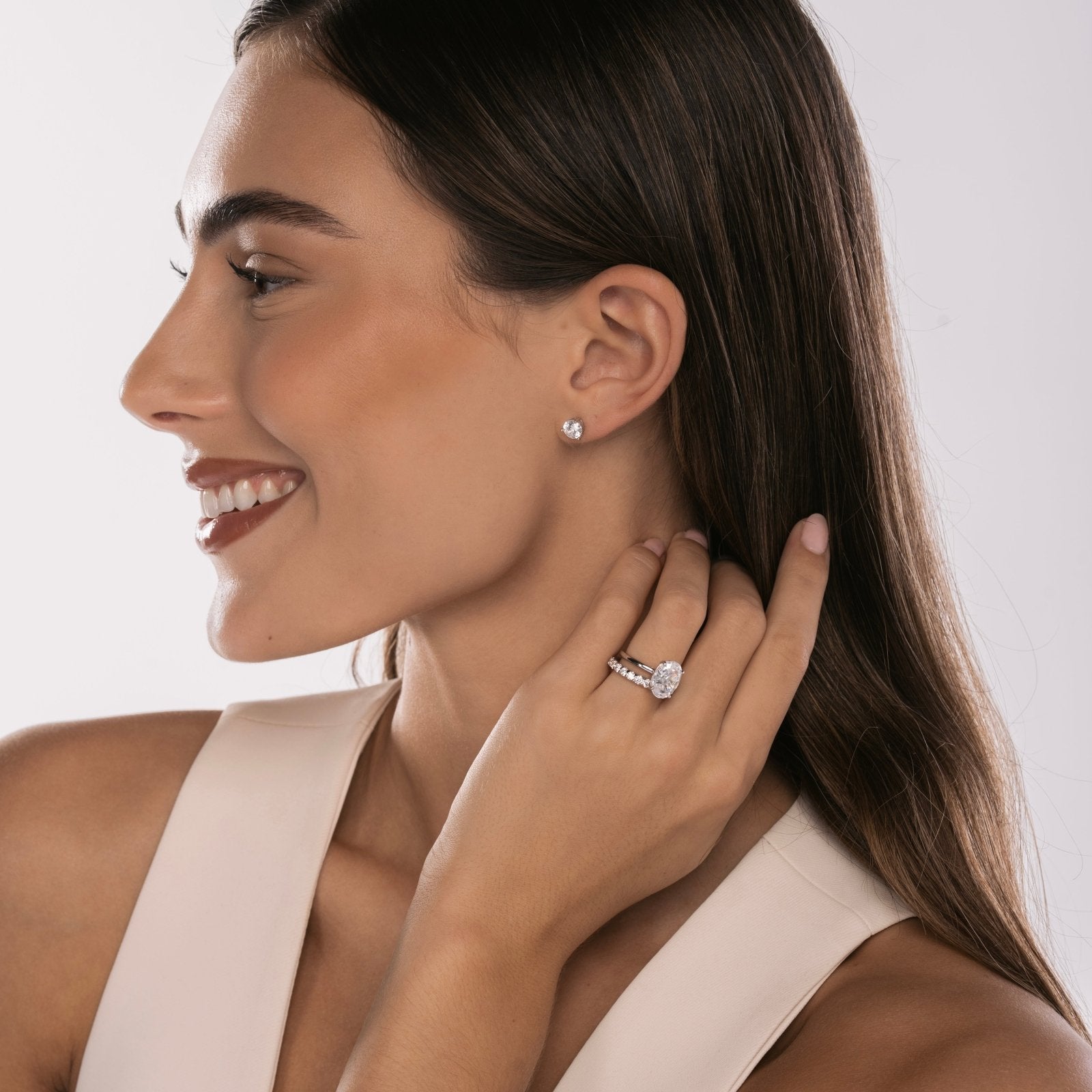 Silver Plain Band Solitaire x Aurelia Wedding Set - Luxe Emporium x